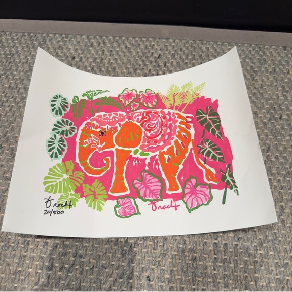 Lilly Pulitzer - Colorful Elephant Art 11x8.5 Signed Copy #20/500 - Picture 1 of 4